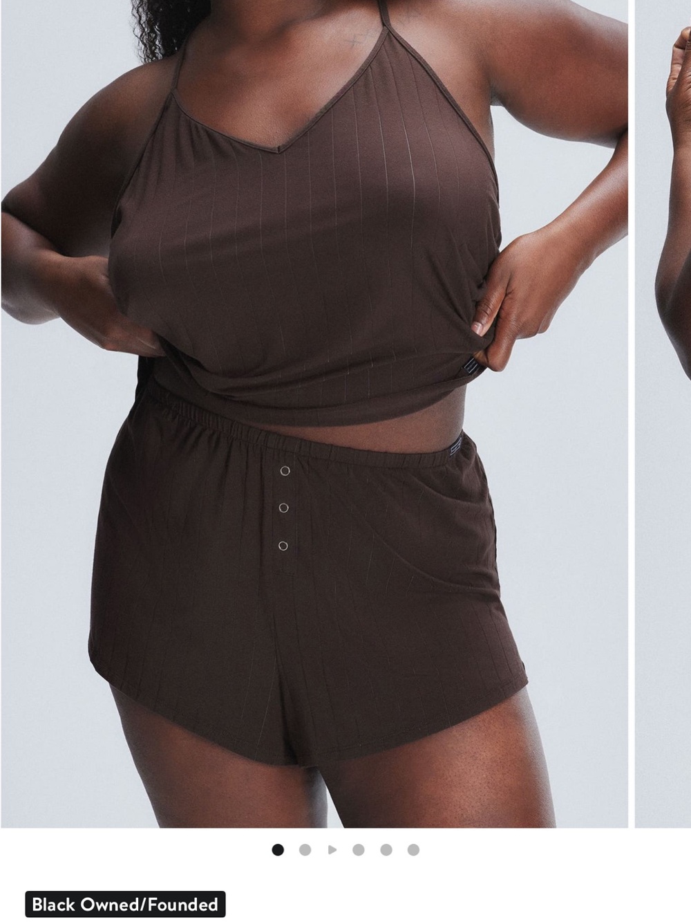 Savage X Fenty Brown Ribbed V-Neck Cami & Shorts Sleep Set